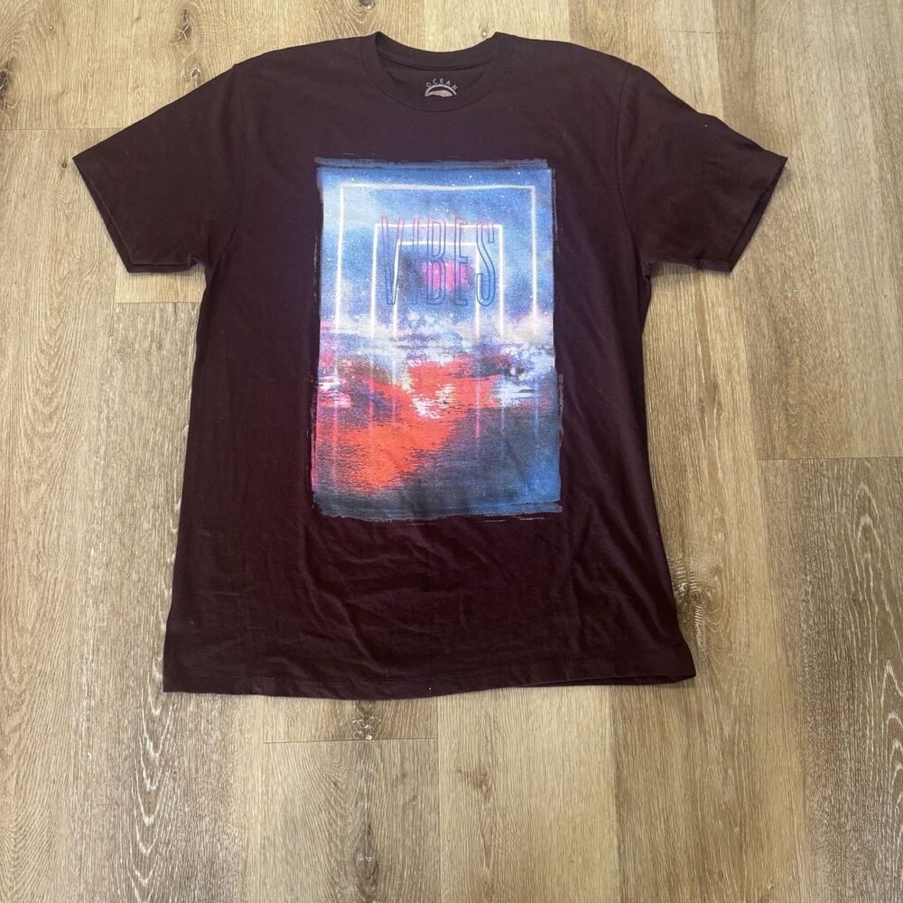 Ocean Current T Shirt Mens Large Burgundy Good Vibes Graphic Short Sleeve